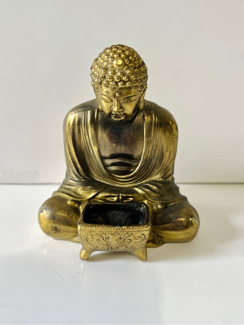 Brass Buddha Miniature Figurine with Incense Holder